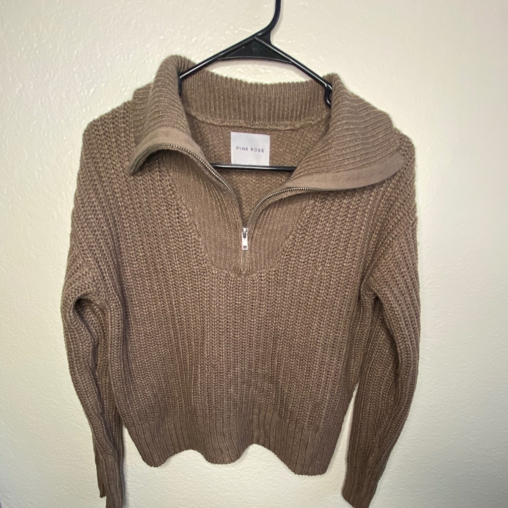 Pink Rose Half Zip Sweater